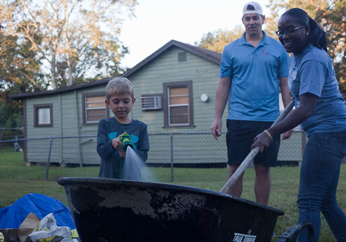 Volunteers cleaning up