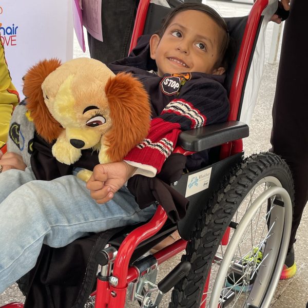 Boy wheelchair recipient from distribution trip to Guadalajara in September, 2021.